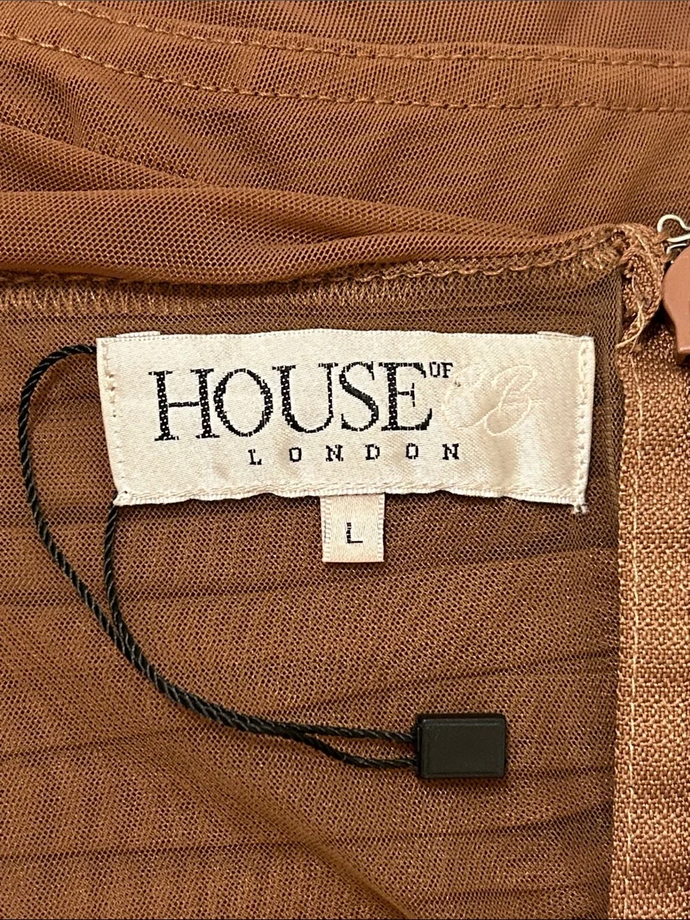 House Of CB Emme Mocha Ruched Chiffon Puff Sleeve Bodysuit Top Size Large